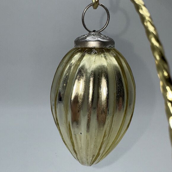 Vintage Krugel German Blown Glass Ornament Christmas Gold Ribbed Teardrop 5" - Picture 8 of 9